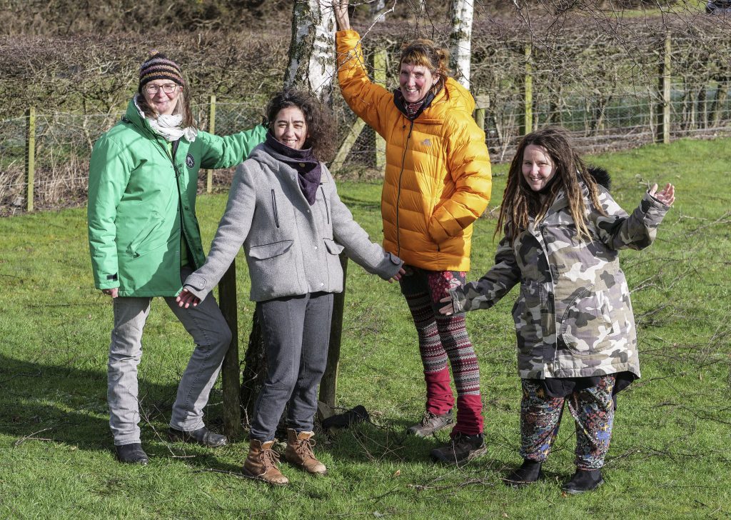 Elizabeth Tindal, left, celebrates Dumfries and Galloway Outdoor and Woodland Learning Group’s award with three of the organisation’s leaders..