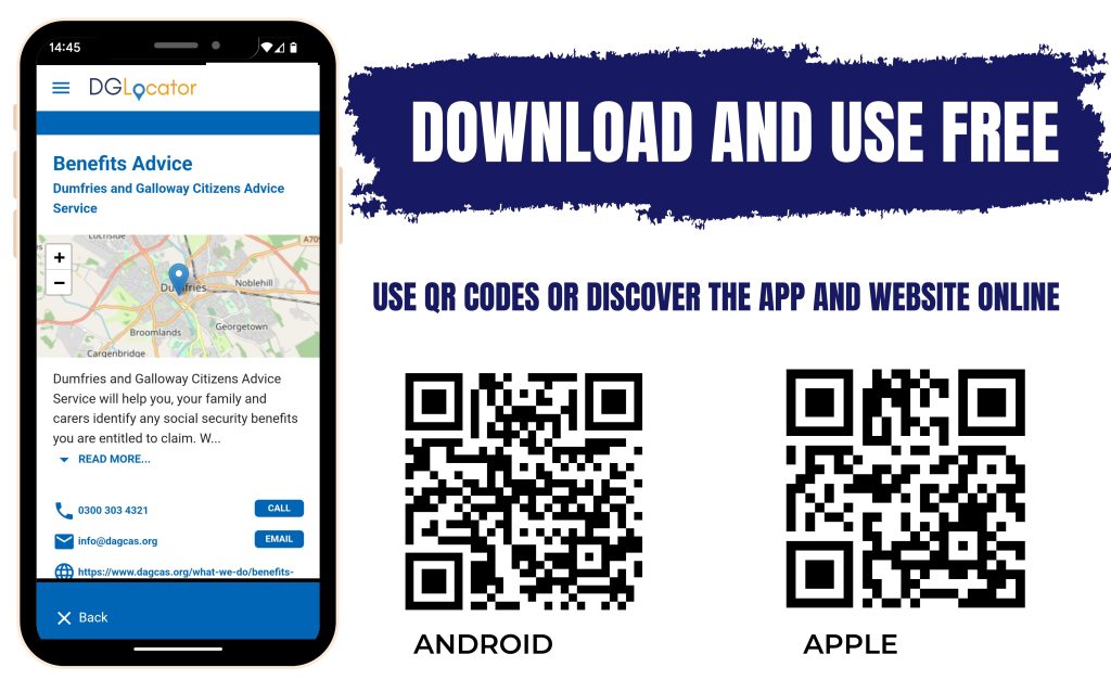 Download and use the free app DGLocator by using the QR codes.