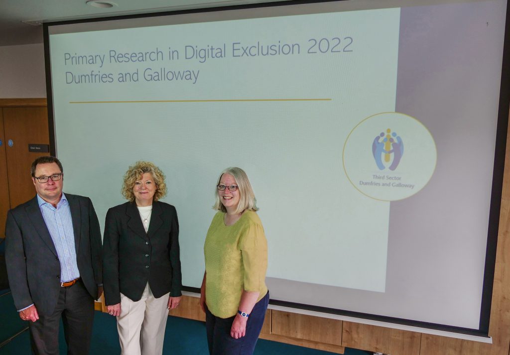 From left: Stuart Harrison, Third Sector Dumfries and Galloway Associate; Norma Austin Hart, TSDG Chief Executive Officer; and Natalie Anderson, Project Manager.