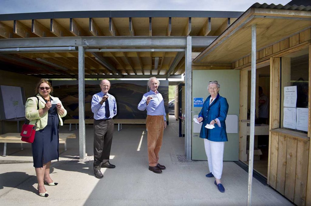 Pictured at the Coalface and collecting their season ticket passes at the Multiverse are (from left) South of Scotland Enterprise agency CEO Jane Morrison-Ross, SoSE Chair Professor Russel Griggs, and The Duke of Buccleuch (Patron of Crawick Multiverse Trust) and Crawick Multiverse Trust Chair Gill Khosla.