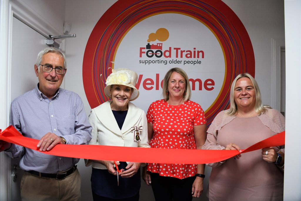 •Lord Lieutenant for Dumfriesshire, Fiona Armstrong, cuts the ribbon to officially open the new Food Train headquarters alongside, from left, Dr Rob Wells, Michelle Carruthers and Colette McIntyre.