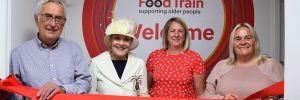 •Lord Lieutenant for Dumfriesshire, Fiona Armstrong, cuts the ribbon to officially open the new Food Train headquarters alongside, from left, Dr Rob Wells, Michelle Carruthers and Colette McIntyre.