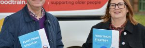 Food Train Chief Executive Rosie McLuskie and vice-chair Bruce Hedley with the charity’s new five-year strategic plan.