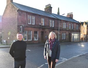 • Eco Group managing director Eddie Black and Food Train Chief Executive Michelle Carruthers in front of the new Food Train HQ site at English Street, Dumfries.