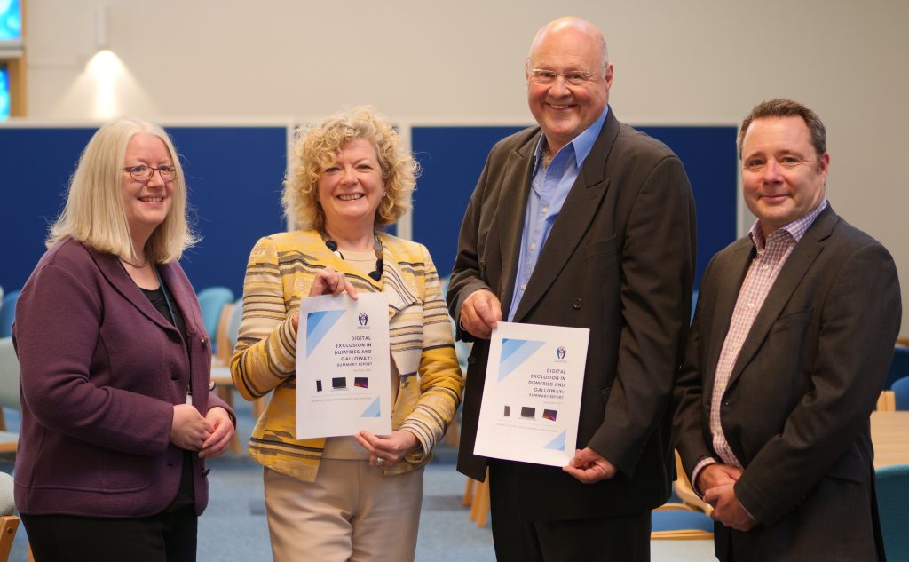 Norma Austin Hart, Third Sector Dumfries and Galloway's Chief operating Officer, centre left, with research team members from left: Natalie Anderson, Emma Bowden, Stuart Harrison and Dr David Vickers.