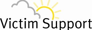 Victim Support Logo | Victim Support in text, grey cloud with sun shining behind it.