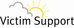 Victim Support Logo | Victim Support in text, grey cloud with sun shining behind it.