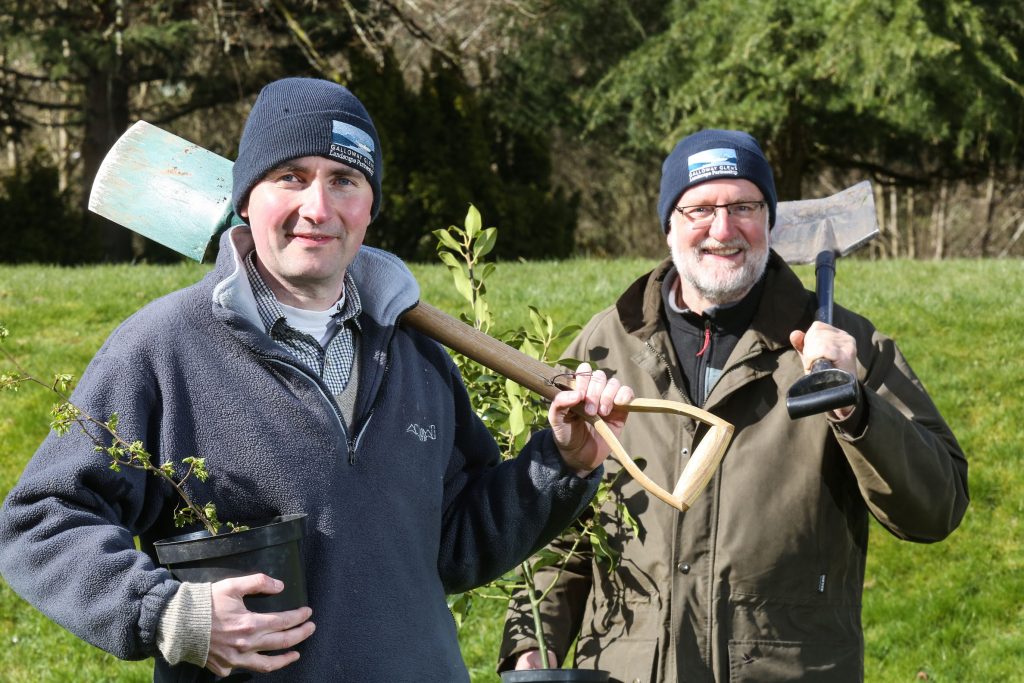 South of Scotland Tree planting Grant. Jonathan Barrett, McNab Laurie of Galloway Glens Landscape Partnership and Nicky Hume Borders Forest Trust and Derek Robeson Tweed Forum.